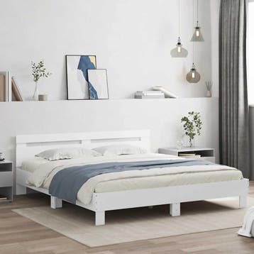 vidaXL Bedframe met hoofdbord bewerkt hout wit 180x200 cm, Huis en Inrichting, Eenpersoons, Verzenden, Wit, Nieuw