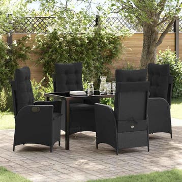 vidaXL Tuin eettafelset 5 st Zwart poly rattan, Verzenden, Nieuw, Rotan, 5 zitplaatsen