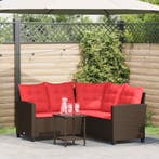 vidaXL Buiten bankenset met kussen 2 pcs Bruin en Rood poly, Verzenden, Nieuw, Rotan, 2 zitplaatsen