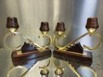 Kaarsenhouder - messing & hout - Art Deco kandelaars