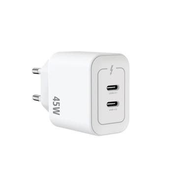 Rixus RXHC45 GaN dubbele USB-C voedingsadapter 45W wit, Verzenden, Nieuw