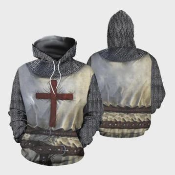 Herkomst Tempelier Pantser Hoodie - Middeleeuwse Stijl 3D Pr, Verzenden