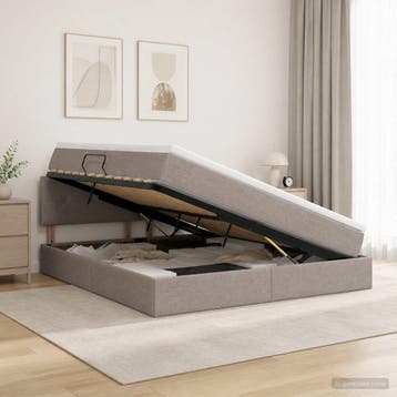 vidaXL Opbergbed met matras met hoofdeinde Taupe 140 x 200, Verzenden, Nieuw