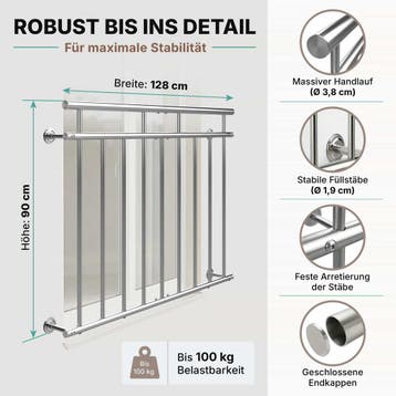 Balkonhek RVS 90x128cm (Tuin en Terras), Verzenden, Nieuw