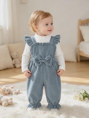 Schattige Baby Outfit: Witte Lange Mouwen Top met Blauwe Ove, Verzenden, Nieuw