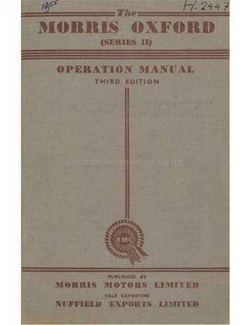 1955 MORRIS OXFORD INSTRUCTIEBOEKJE ENGELS