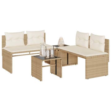 vidaXL 4-delige Loungeset met kussens poly rattan beige, Verzenden, Nieuw, Loungeset