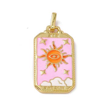 Bedel emaille rechtoek roze Tarot kaart zon goud kleur Af..., Ophalen of Verzenden, Nieuw, Kraal