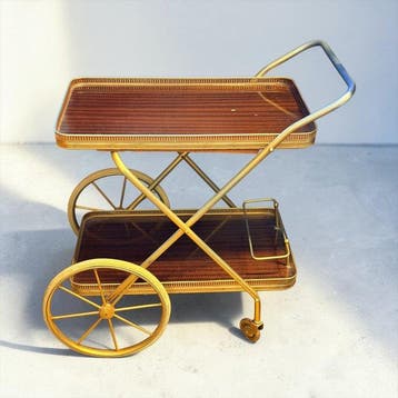 Serveerwagen - Grote wielen - Hout, Messing - Maison, Nieuw