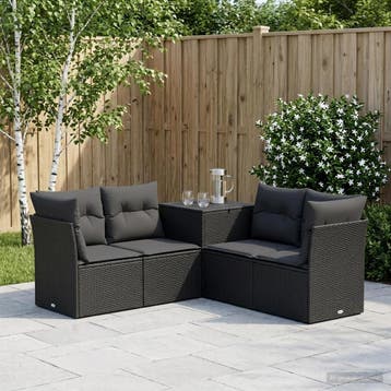 vidaXL Bankstel 5 st Zwart Poly Rattan en Staal, Verzenden, Nieuw