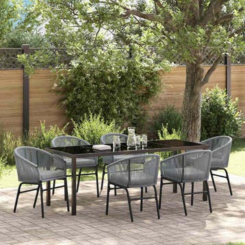 vidaXL Tuin eettafelset 7 pcs Antraciet Gepoedercoat staal, Verzenden, Nieuw, Rotan, 7 zitplaatsen