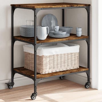 vidaXL Keukentrolley 60x41x76 cm bewerkt hout gerookt, Verzenden, Nieuw