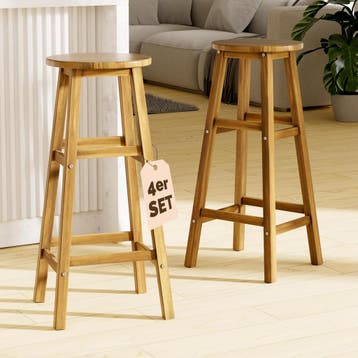 Barkrukken Set van 4 Acaciahout 76cm (Meubelen, Interieur), Verzenden, Nieuw