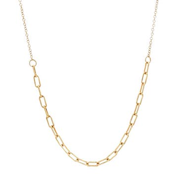 Gouden paperclip collier 45 cm 14 karaat, Verzenden, Zo goed als nieuw, Goud, Verstelbaar