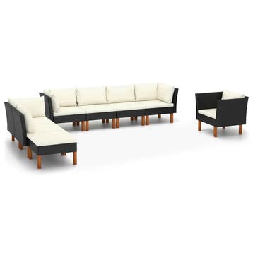 vidaXL 8-delige Loungeset poly rattan en eucalyptushout, Verzenden, Nieuw, 8 zitplaatsen, Loungeset