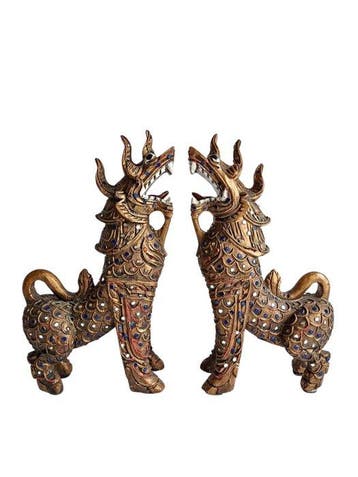 Thaise tempelleeuwen / Singha (Singto) wachters - sculptuur, Antiek en Kunst