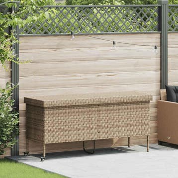 vidaXL Tuinbox met wielen 160x55x75 cm poly rattan beige, Verzenden, Nieuw