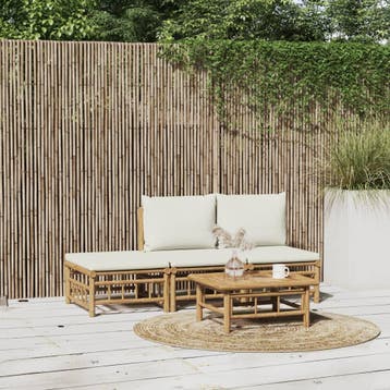 vidaXL 4-delige Loungeset met kussens bamboe crèmewit, Verzenden, Nieuw, Hout, Loungeset