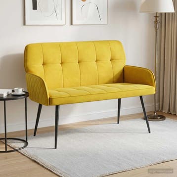 vidaXL 2-zitsbank met metalen poten 2-zits Geel fluweel, Verzenden, Minder dan 150 cm, Stof, Nieuw