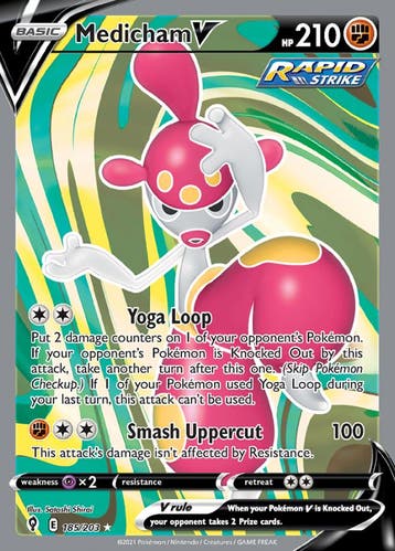 Medicham V 185/203 Evolving Skies, Ophalen of Verzenden, Nieuw, Losse kaart, Foil
