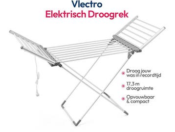 Vlectro Elektrisch Droogrek - Opvouwbaar - Verwarmd 310W -, Tuin en Terras, Droogmolens en Wasrekken, Verzenden, Nieuw