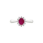 Witgouden entourage ring met robijn en diamant 14 krt, Verzenden, Zo goed als nieuw, Goud