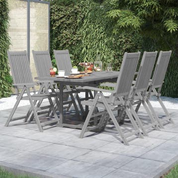 vidaXL 7-delige Tuinset massief acaciahout, 6 zitplaatsen, Nieuw, Tuinset, Verzenden