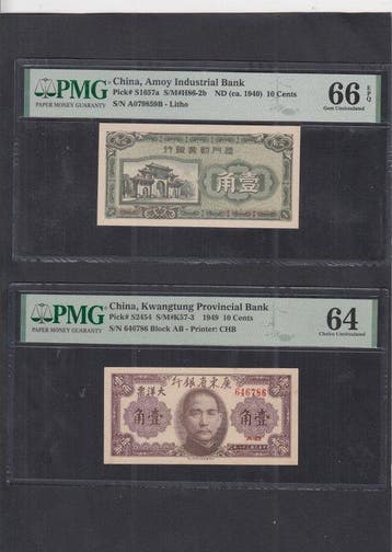 China. - 2 x 10 Cents - 1940/1949 (Zonder minimumprijs)