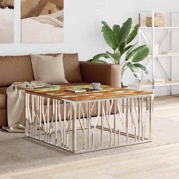vidaXL Salontafel roestvrij staal en massief gerecycled hout, Verzenden, Nieuw, Metaal, 100 tot 150 cm