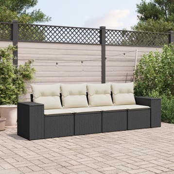 vidaXL 4-delige Loungeset met kussens poly rattan zwart, Verzenden, Nieuw, Loungeset