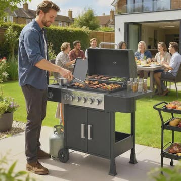 RVS Gas BBQ Grill Cart met 6+1 Branders, Zijbrander, Wielen, Verzenden, Nieuw