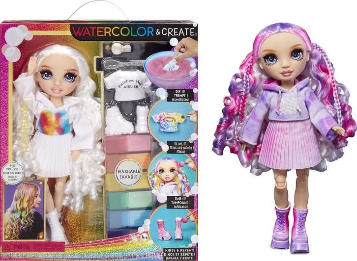 Rainbow High Watercolor &amp; Create Modepop - Paarse ogen, Kinderen en Baby's, Speelgoed | Poppen, Nieuw, Ophalen of Verzenden