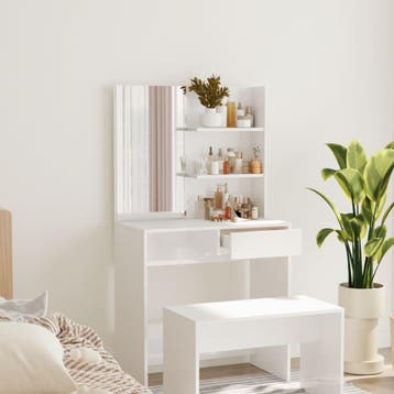 vidaXL Kaptafel met spiegel 74,5x40x141 cm hoogglans wit, Huis en Inrichting, Tafels | Salontafels, Verzenden, Nieuw, Overige houtsoorten