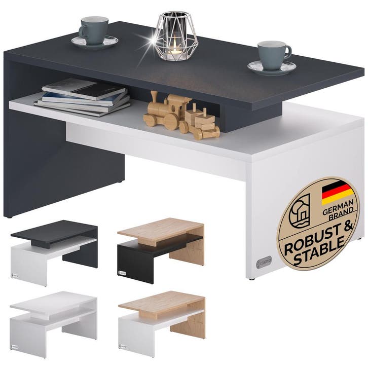 Salontafel Sacramento Wit/Antraciet 95x55x50cm (Meubelen), Huis en Inrichting, Complete inboedels, Verzenden