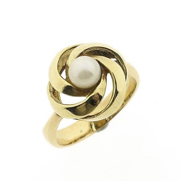 Vintage gouden ring met parel, Gebruikt, Ophalen of Verzenden, Kleiner dan 17, Met edelsteen