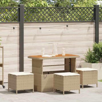 vidaXL Tuin eettafelset 4 st Beige poly rattan, Verzenden, Nieuw, Rotan, 4 zitplaatsen