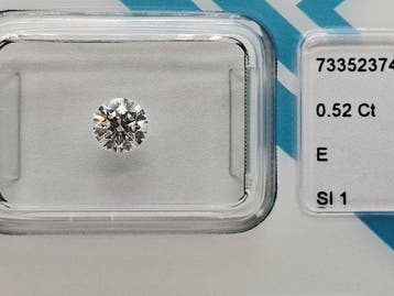 1 pcs Diamant (Natuurlijk) - 0.52 ct - Rond - E - SI1 -, Nieuw
