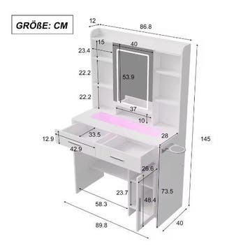 Kaptafel met LED Spiegel, Lades en USB-Oplaadpoort, Huis en Inrichting, Verzenden, Nieuw