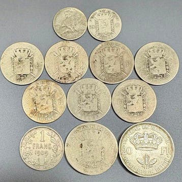 België. Leopold II & Leopold III. 1866/1935, Lot van 12, Postzegels en Munten