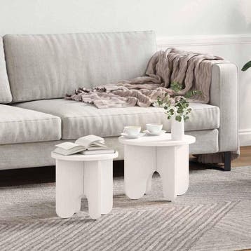 vidaXL Salontafel 2 st Wit 39.5 x 39.5 x 30 cm Massief, Huis en Inrichting, Tafels | Salontafels, Verzenden, Nieuw, Rond, Grenenhout