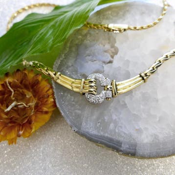 Bicolor gouden collier met diamanten hanger 0,26 ct., Gebruikt, Overige kleuren, Ophalen of Verzenden, Met edelsteen