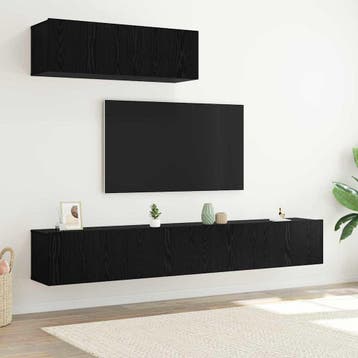 vidaXL Tv-meubelset Wandgemonteerd 3 pcs Zwart Eiken Bewerkt, Minder dan 50 cm, Verzenden, Nieuw, Minder dan 100 cm