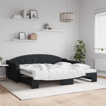 vidaXL Slaapbank met onderschuifbed 90x200 cm stof zwart, 90 cm, Eenpersoons, Verzenden, Zwart