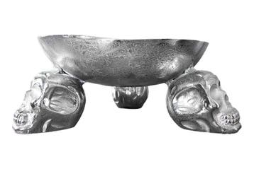 Design fruitschaal SKULL 35cm zilveren aluminium, Huis en Inrichting, Ophalen of Verzenden, Nieuw