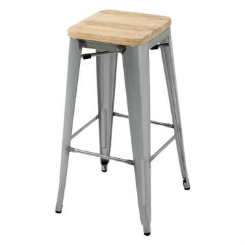 bistro | hoge krukken met houten zitkussen | gegalvanisee..., Verzenden, Nieuw in verpakking