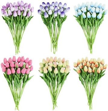 Tulpen fuchsia wit purple real touch foam 33 cm bundel ca., Ophalen of Verzenden, Nieuw