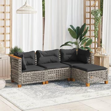 vidaXL 4-delige Loungeset met kussens poly rattan grijs, Verzenden, Nieuw, Loungeset