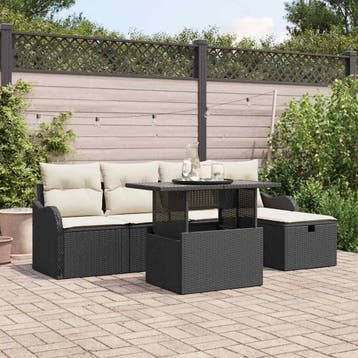 vidaXL Tuin Sofa Set met kussen met opslag 6 pcs Zwart Poly, Verzenden, Nieuw, Rotan, 6 zitplaatsen
