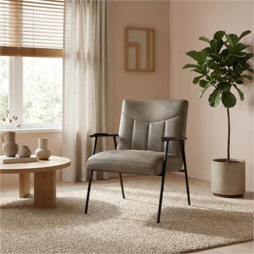 Leren fauteuil Beam - Vintage Stone (grijs), Huis en Inrichting, Nieuw, Ophalen of Verzenden, Leer, 75 tot 100 cm