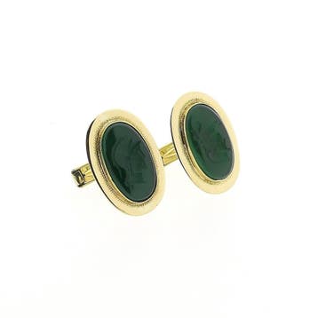 Gouden manchetknopen met groene camee, Ophalen of Verzenden, Gebruikt, Goud